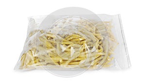 Frozen yellow beans in plastic bag isolated on white