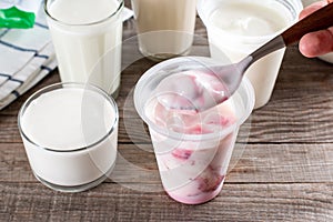 Frozen yogurt. Frozen dairy products on a table