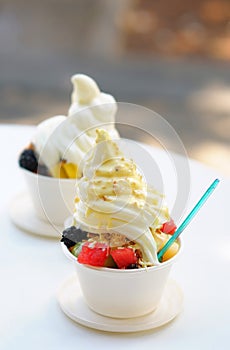 Frozen yogurt with fruits and berry