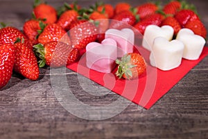 Frozen yogurt in a heart shape, Strawberries and froyo bites