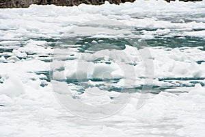 Frozen Zanskar River waves. Chadar Trek