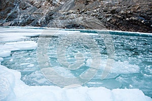 Frozen Zanskar River Waves. Minus degree Temperature. Ladakh. India