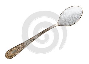 Fructose crystalline sugar in teaspoon cutout