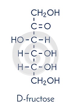 Fructose D-fructose fruit sugar molecule. Component of high-fructose corn syrup HFCS. Skeletal formula.