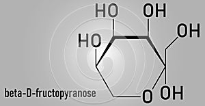 Fructose or D-fructose fruit sugar molecule. Component of high-fructose corn syrup - HFCS. Skeletal formula. photo