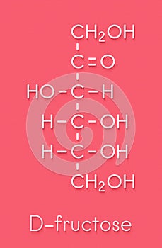Fructose D-fructose fruit sugar molecule. Component of high-fructose corn syrup HFCS. Skeletal formula.