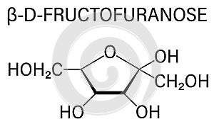 Fructose or D-fructose fruit sugar molecule. Component of high-fructose corn syrup - HFCS. Skeletal formula. photo