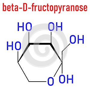Fructose or D-fructose fruit sugar molecule. Component of high-fructose corn syrup - HFCS. Skeletal formula. photo
