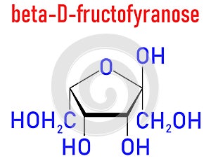 Fructose or D-fructose fruit sugar molecule. Component of high-fructose corn syrup - HFCS. Skeletal formula. photo