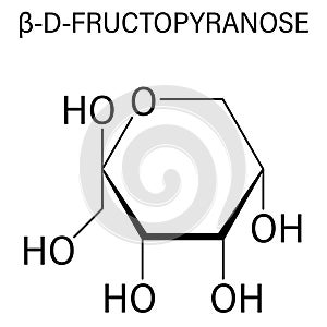 Fructose or D-fructose fruit sugar molecule. Component of high-fructose corn syrup - HFCS. Skeletal formula. photo