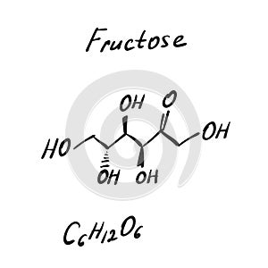 Fructose (D-fructose) fruit sugar molecule formula, high-fructose corn syrup (HFCS) component