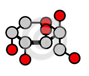 Fructose fruit sugar (beta-D-fructopyranose form). Stylized skeletal formula