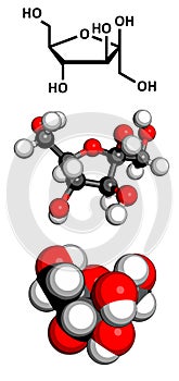 Fructose fruit sugar molecule, chemical structure