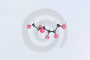 Fructose molecule, isolated molecular model. 3D rendering
