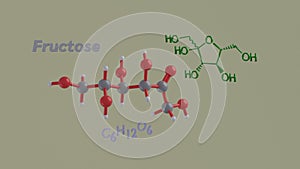 Fructose reducing sugar science molecule 3D render illustration