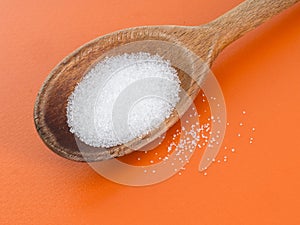 Fructose on spoon, sugar substitute, replacement.