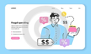 Frugal consumer behavior web banner or landing page. Money-saving