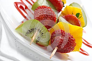 Fruit allsorts on skewers
