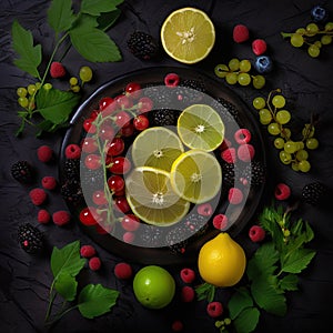 Fruit Backgrounds,Currant and berry, lemon and kiwi,AI generated