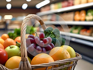 Fruit basket on blurred store background