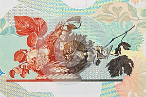 Fruit basket, famous painting by Caravaggio on a banknote