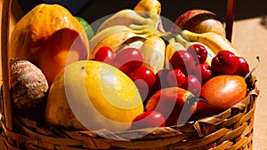 Fruit basket with textured background.