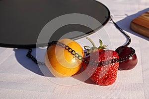 Fruit and berries on a cutting board proper food preparation home cooking foodphoto photo