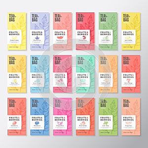 Fruit and Berries Tea Labels Collection. Abstract Vector Packaging Design Layouts Set with Realistic Shadows. Modern