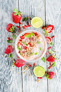 Fruit and berry breakfast smoothie bowl