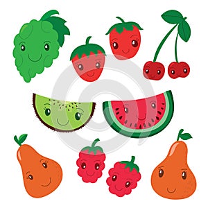 Fruit and berry collection. Vector cartoon smiling characters. C