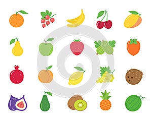 Fruit berry flat cartoon icon set summer vitamin
