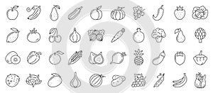 Fruit berry vegetable food line icon vector set