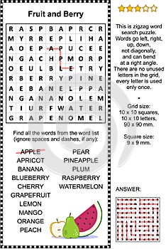 Fruit and berry word search puzzle