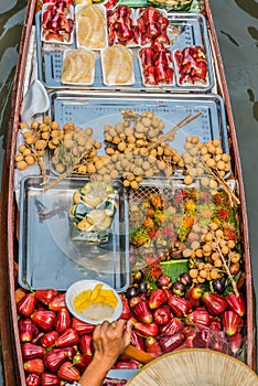 Fruit boat Amphawa bangkok floating market Thailand