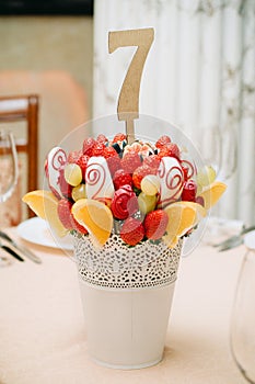 Fruit bouquet decoration on the dining table