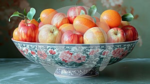 Fruit Bowl with Apples and Oranges Generative AI