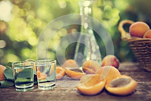 Fruit brandy with sliced apricots