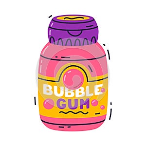 Fruit Bubble Gum in Jar as Sweet Chewing Gum Vector Illustration