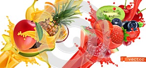 Fruit burst. Splash of juice. 3d vector icon set