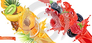 Fruit burst. Splash of juice. 3d vector icon set photo