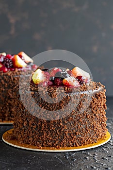 Fruit cake on a dark background