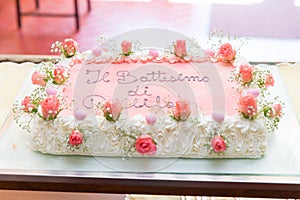 fruit cake decorated with flowers photo