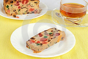 Fruit cake with tea