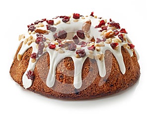 Fruit cake on white background