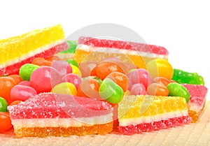 Fruit candies, sweet dragee, gums isolayed