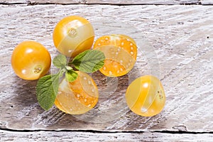 Fruit of cape gooseberry, uvilla on wooden background