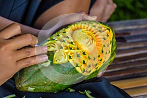 Fruit carving art of Thailand for punctilious food