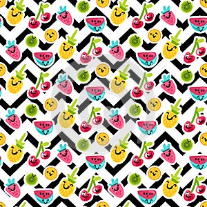 Fruit characters seamless vector pattern