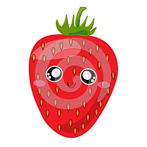 Fruit characters. Smiling cute kawaii Strawberry. Vector illustration of Cartoon Red Strawberry with smiling.