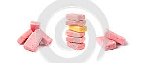 Fruit Chews Isolated, Pink Chewable Candies, Fruit Chew Candy Pile, Square Taffy, Colorful Gummy Candies